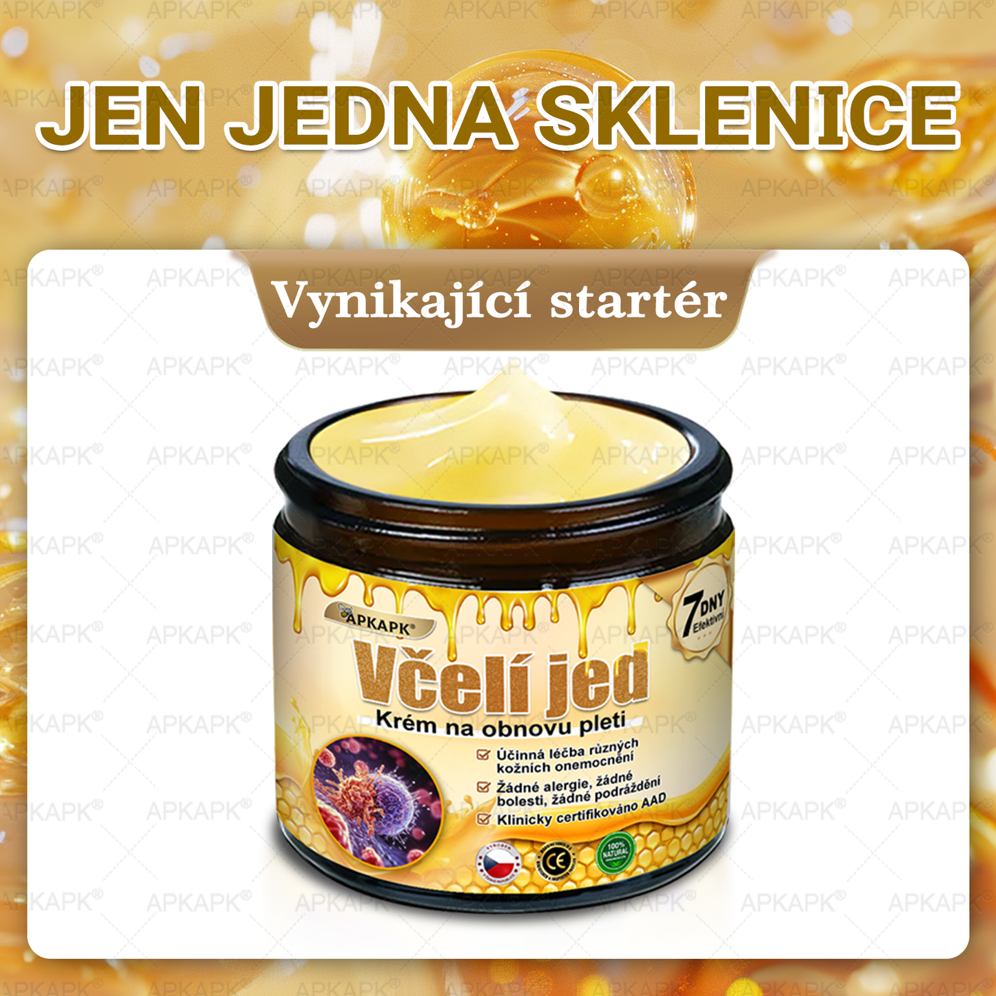 🐝Dermatologicky a klinicky testováno👩‍⚕️APKAPK®Bee Venom Krém na obnovení pleti🐝 pomáhá při léčbě kožních problémů, jako jsou: vrásky, jizvy, pigmentové skvrny, strie, akné, psoriáza, ekzém, kožní změny, podráždění, záněty a další kožní problémy.