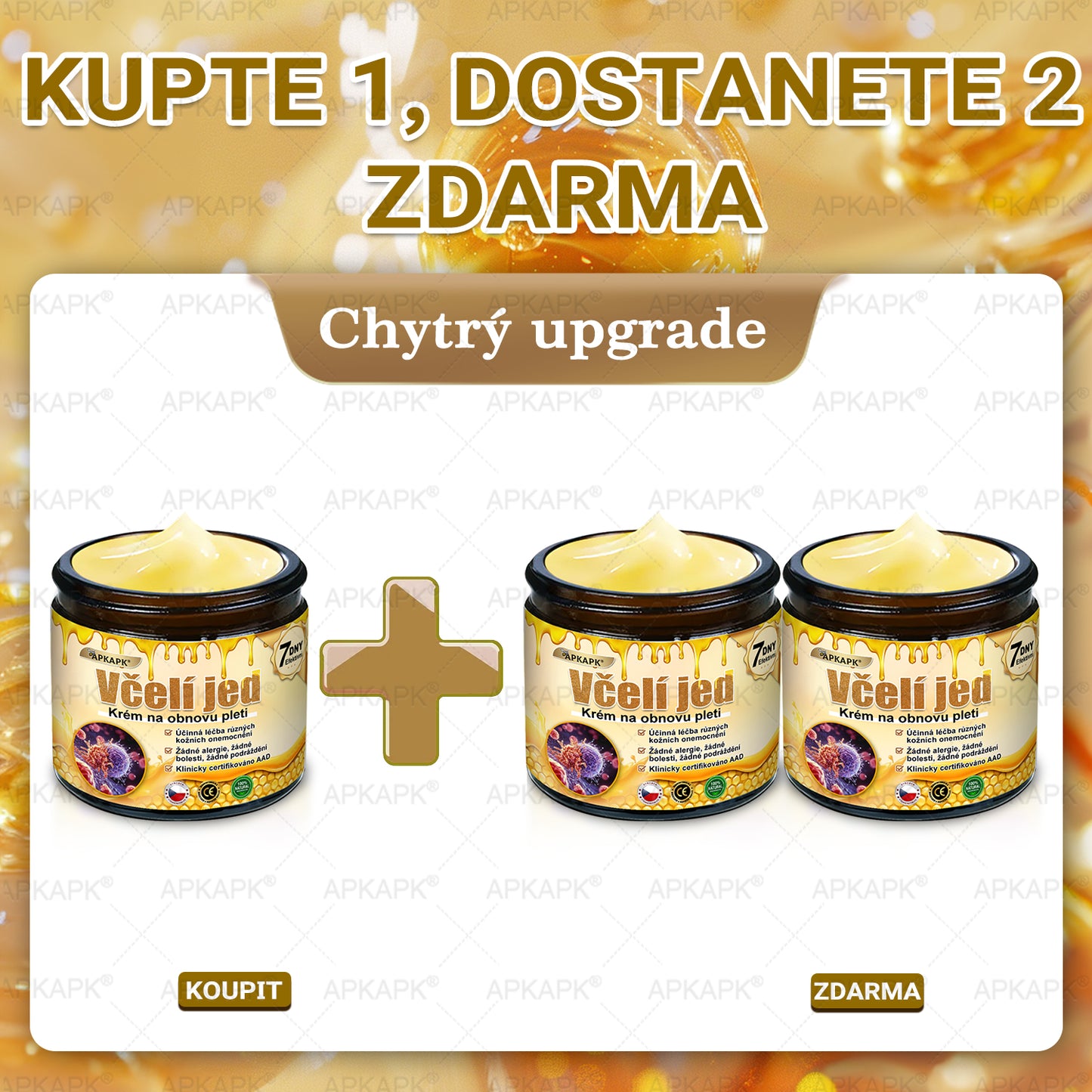 🐝Dermatologicky a klinicky testováno👩‍⚕️APKAPK®Bee Venom Krém na obnovení pleti🐝 pomáhá při léčbě kožních problémů, jako jsou: vrásky, jizvy, pigmentové skvrny, strie, akné, psoriáza, ekzém, kožní změny, podráždění, záněty a další kožní problémy.