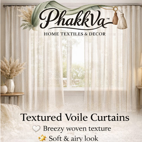 PhakkVa™ Textured Voile Curtains – Soft Woven Sheer Drapes, Elegant Neutral Window Panels
