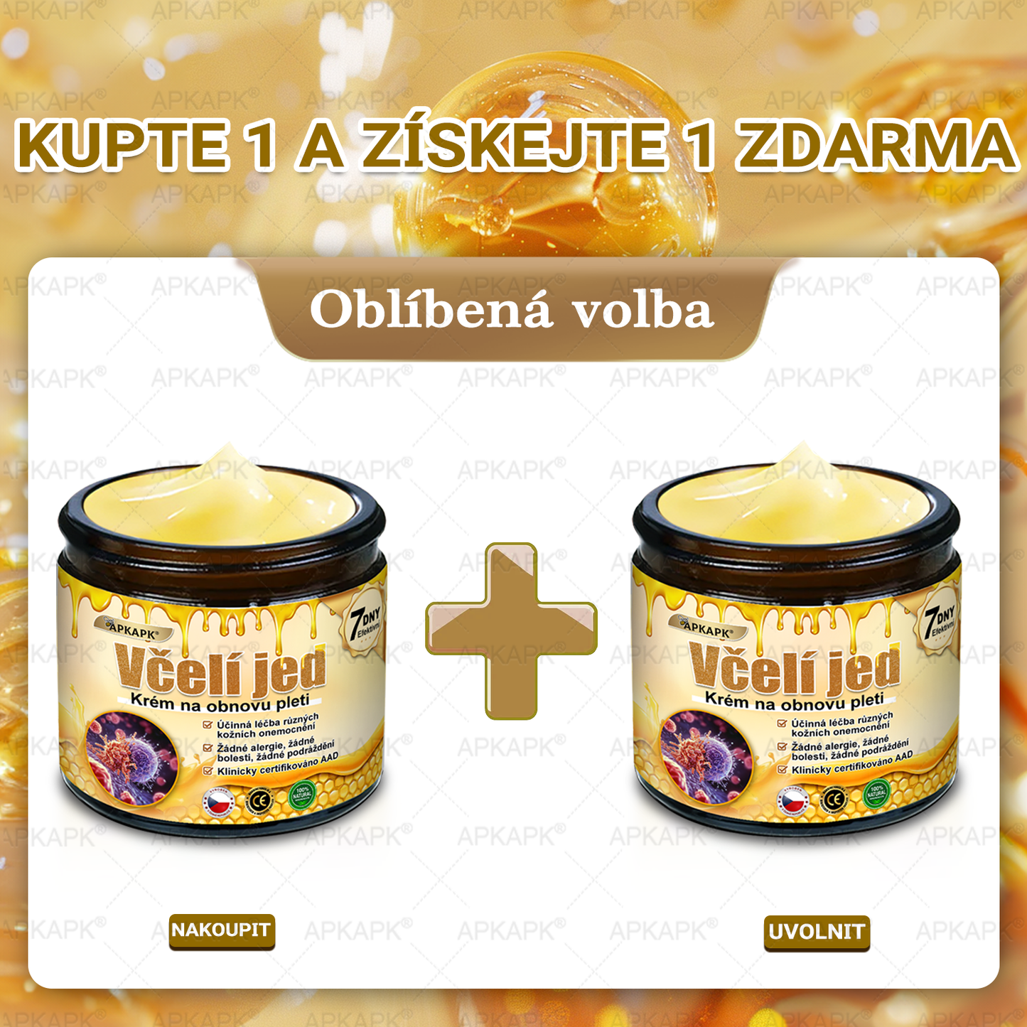 🐝Dermatologicky a klinicky testováno👩‍⚕️APKAPK®Bee Venom Krém na obnovení pleti🐝 pomáhá při léčbě kožních problémů, jako jsou: vrásky, jizvy, pigmentové skvrny, strie, akné, psoriáza, ekzém, kožní změny, podráždění, záněty a další kožní problémy.