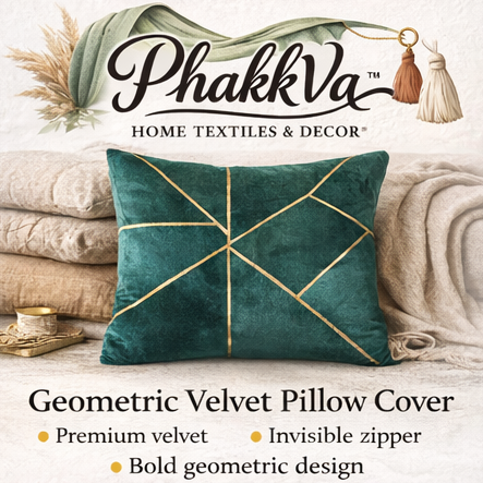PhakkVa™ Geometric Velvet Pillow Cover – Luxury Soft Cushion Case, Modern Decorative Throw Pillow