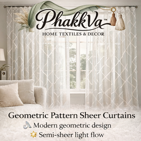 PhakkVa™ Geometric Pattern Sheer Curtains – Modern Window Drapes, Semi-Transparent Designer Panels