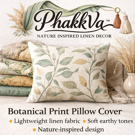 PhakkVa™ Botanical Print Pillow Cover – Nature-Inspired Decorative Cushion Case, Soft Linen Throw Pillow