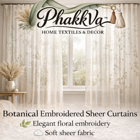 PhakkVa™ Botanical Embroidered Sheer Curtains – Nature-Inspired Window Panels, Elegant Light Drapes