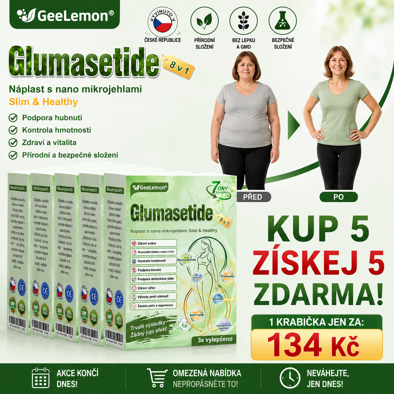 💥💥 𝐆𝐞𝑒𝑙𝑒𝐦𝐨𝐧® Glum𝐚𝐬𝐞tide 8 v 1 – Zeštíhlující nano mikrojihlový náplast 🇨🇿 Jen 1× denně ✅ Viditelné změny za 7 dní – na obezitu, kardiovaskulární zdraví, diabetes a kloubní problémy